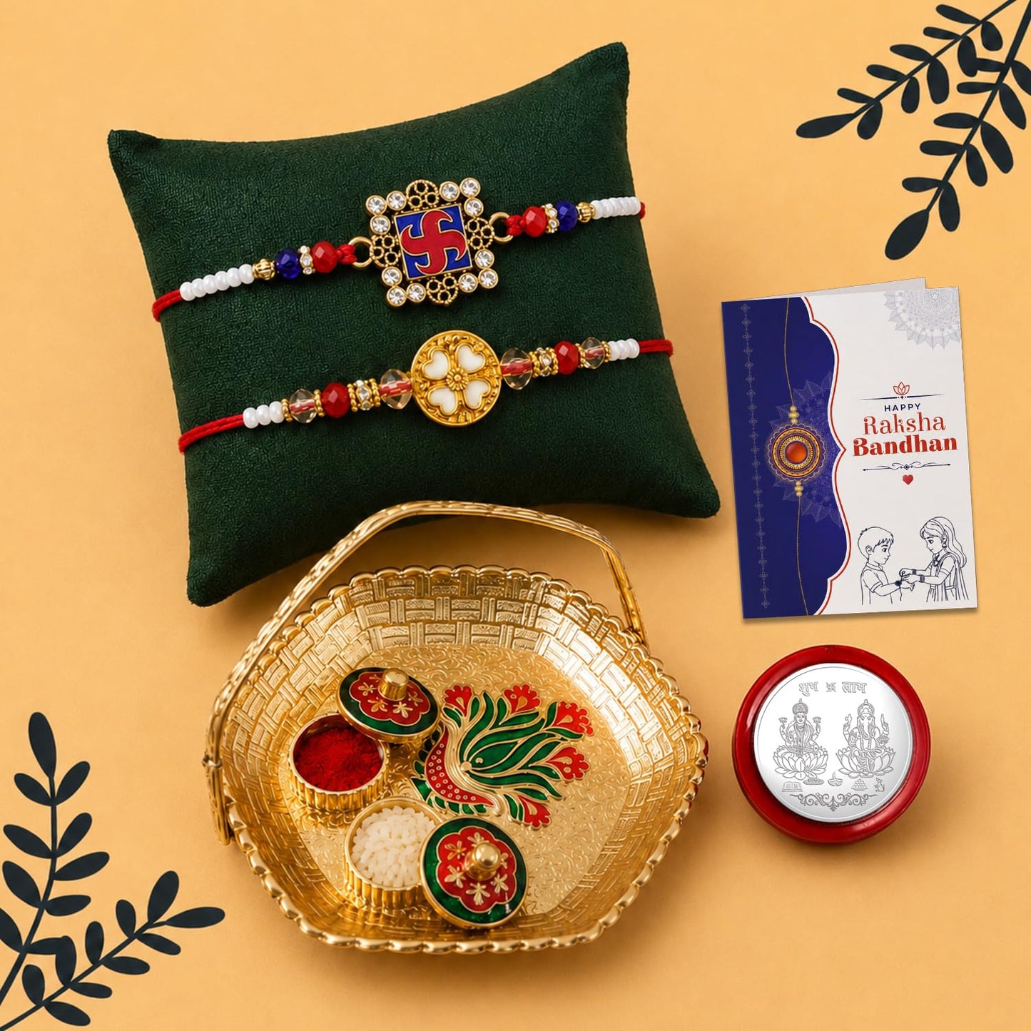 Swastika, Floral Multicolor Rakhi for Brother & Bhaiya | Pack of 6