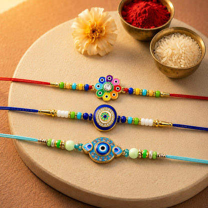 Designer Stylish Multicolor Flower & Rakhi for Brother with Roli Tikka, Pack of 6