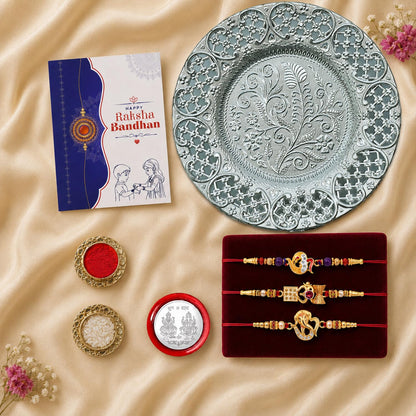 OM Damru, OM Ganesha Multicolor Rakhi for Brother & Bhaiya with Pooja | Pack of 7