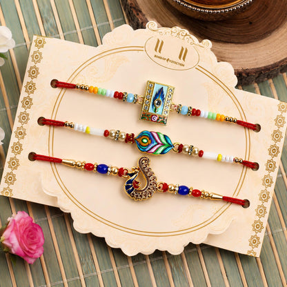 Designer Elegant Multicolor Feather Rakhi for Brother with Roli Tikka, Pack of 6
