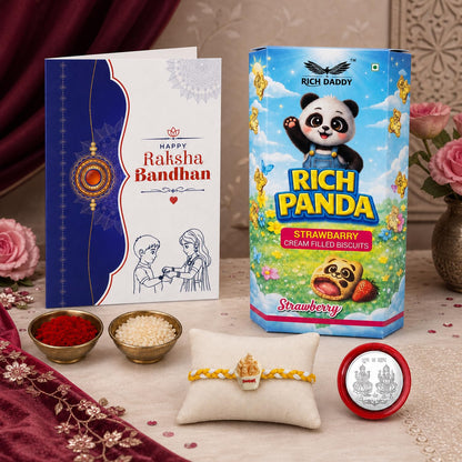 Sweet Rakhi for Brother with Strawberry Biscuit 60gm, Coin & Card, Pack of 5