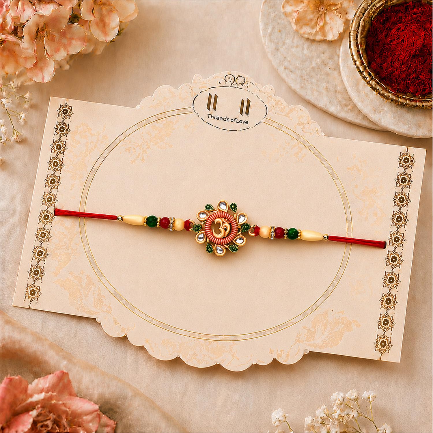 OM Rakhi for Brother with Chocolate 32gm - Raksha Bandhan Gift Set, Pack of 5