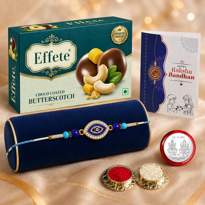 Evil Eye Rakhi Combo - Raksha Bandhan Gift with Choco Butterscotch 32gm, Pack of 5