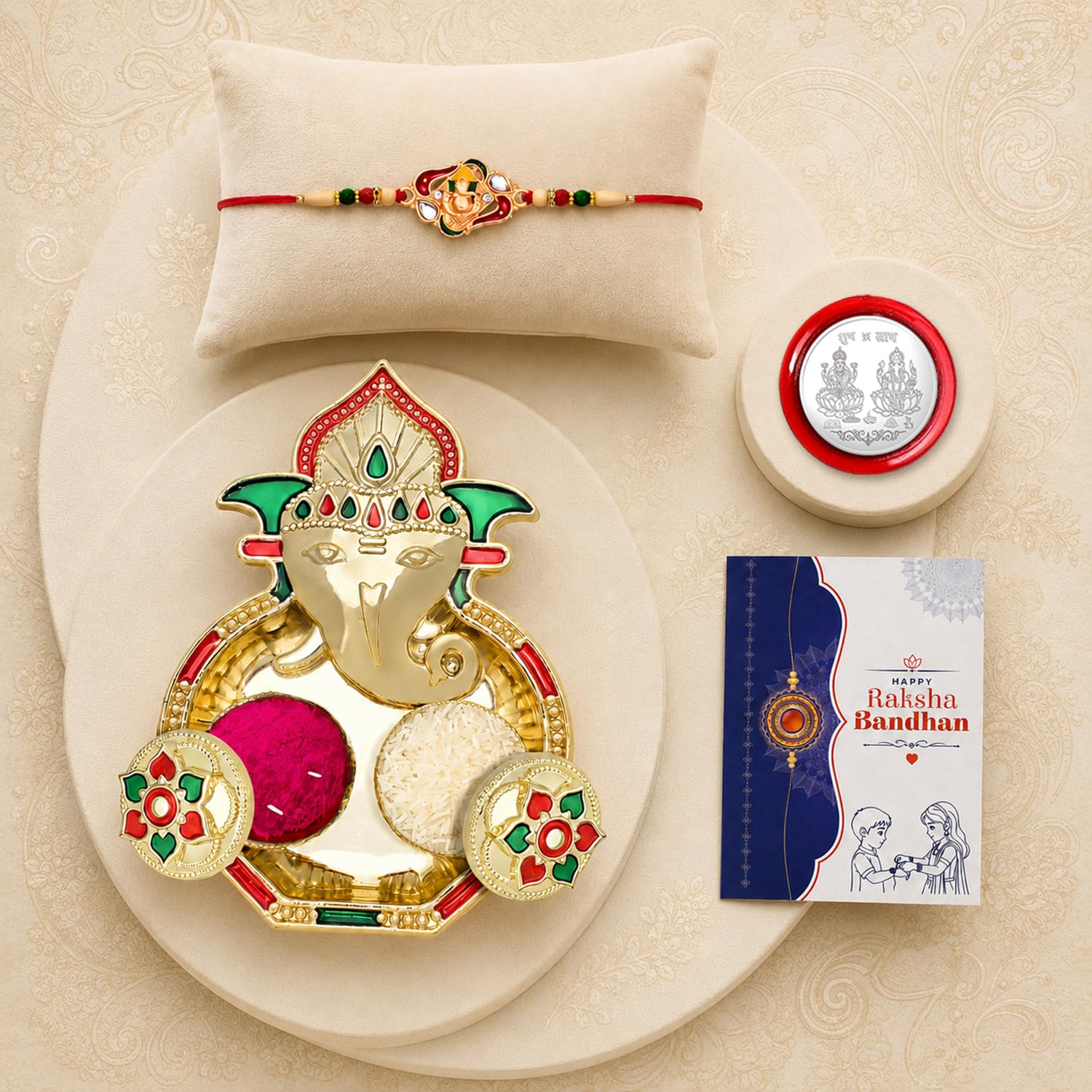 Ganesha Multicolor Rakhi for Brother & Bhaiya with Shri Ganesh Pooja | Pack of 5