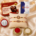 Round Rakhi for Brother with Chocolate Beats 32gm, Roli Tikka & Card, Pack of 6