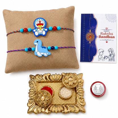 Cartoon Character Rakhi for Brother with Pooja Thali, Coin & Card, Pack of 6