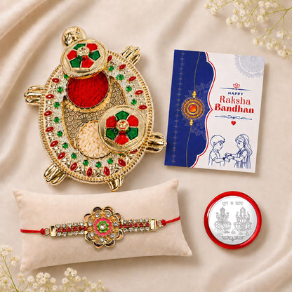 Flower Multicolor Rakhi for Brother & Bhaiya with Turtle shape Pooja | Pack of 5