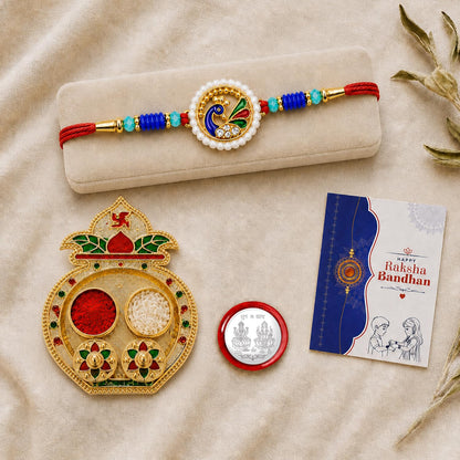 Peacock Multicolor Rakhi for Brother & Bhaiya with Kalash Shape Pooja | Pack of 5
