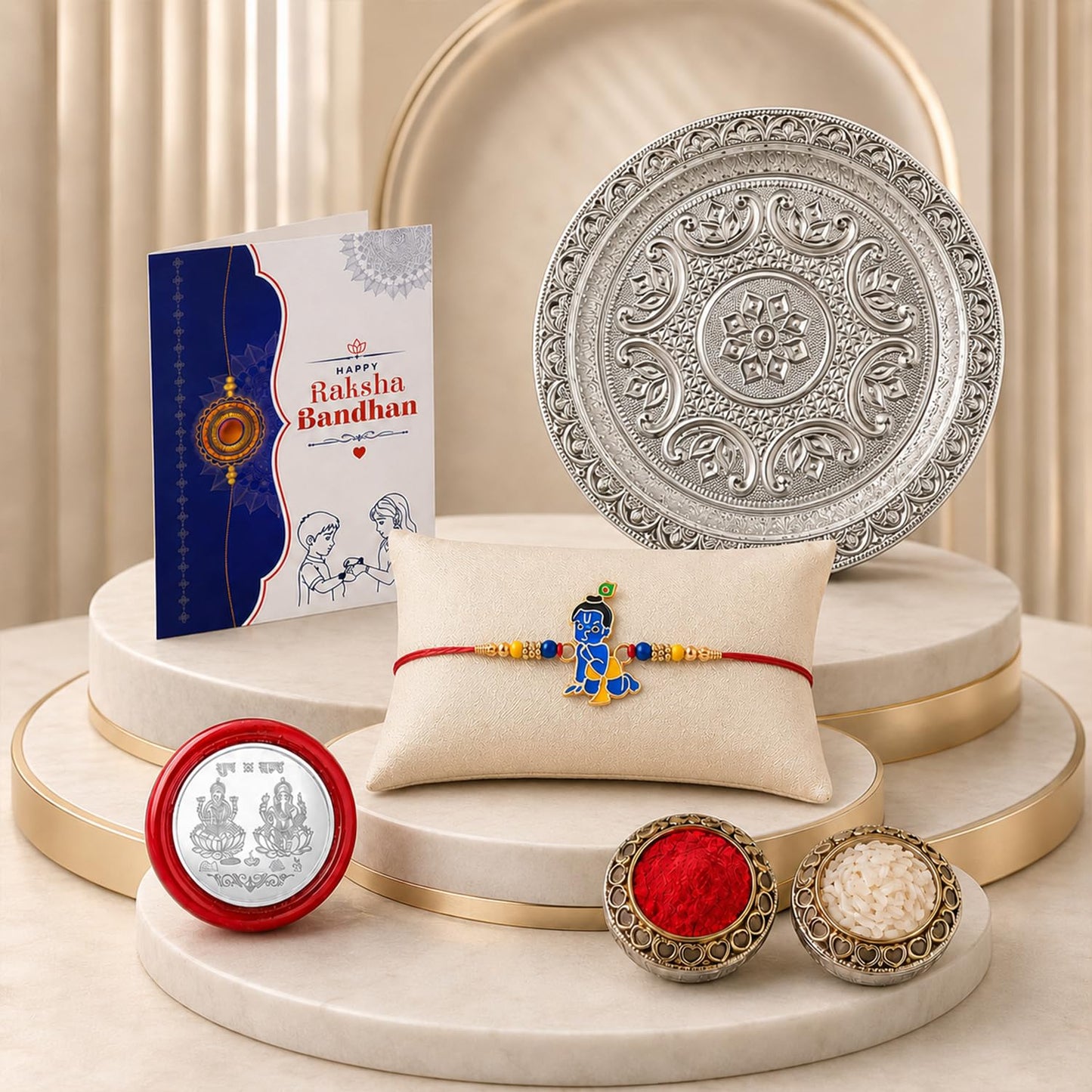 Bal Gopal Multicolor Rakhi for Brother & Bhaiya with Silver Color | Pack of 5