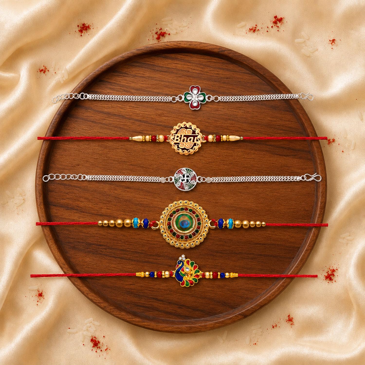 Clove Rakhi for Brother with Butter Scotch 32gm, Roli Tikka & Card, Pack of 9