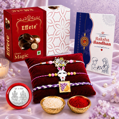 Krishna Motif Rakhi for Brother with Chocolate Magic 32gm, Coin & Card, Pack of 7