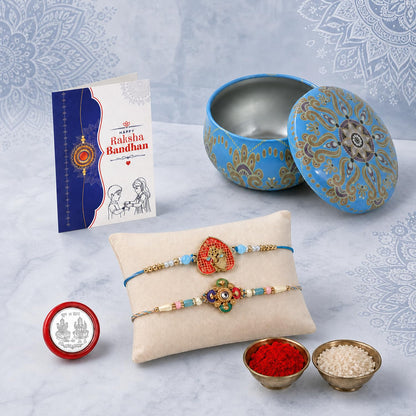 Floral Rakhi Combo - Raksha Bandhan Gift with Heart-Shape Organizer, Pack of 6 for Bhaiya