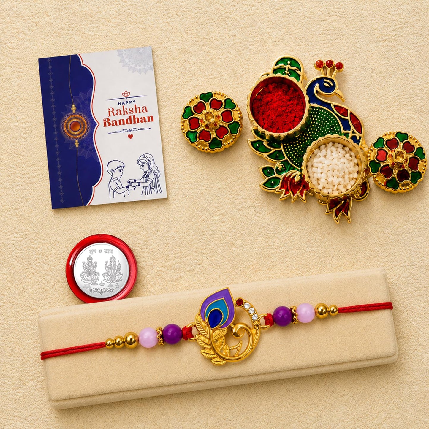 Peacock Multicolor Rakhi for Brother & Bhaiya with Peacock Shape | Pack of 5