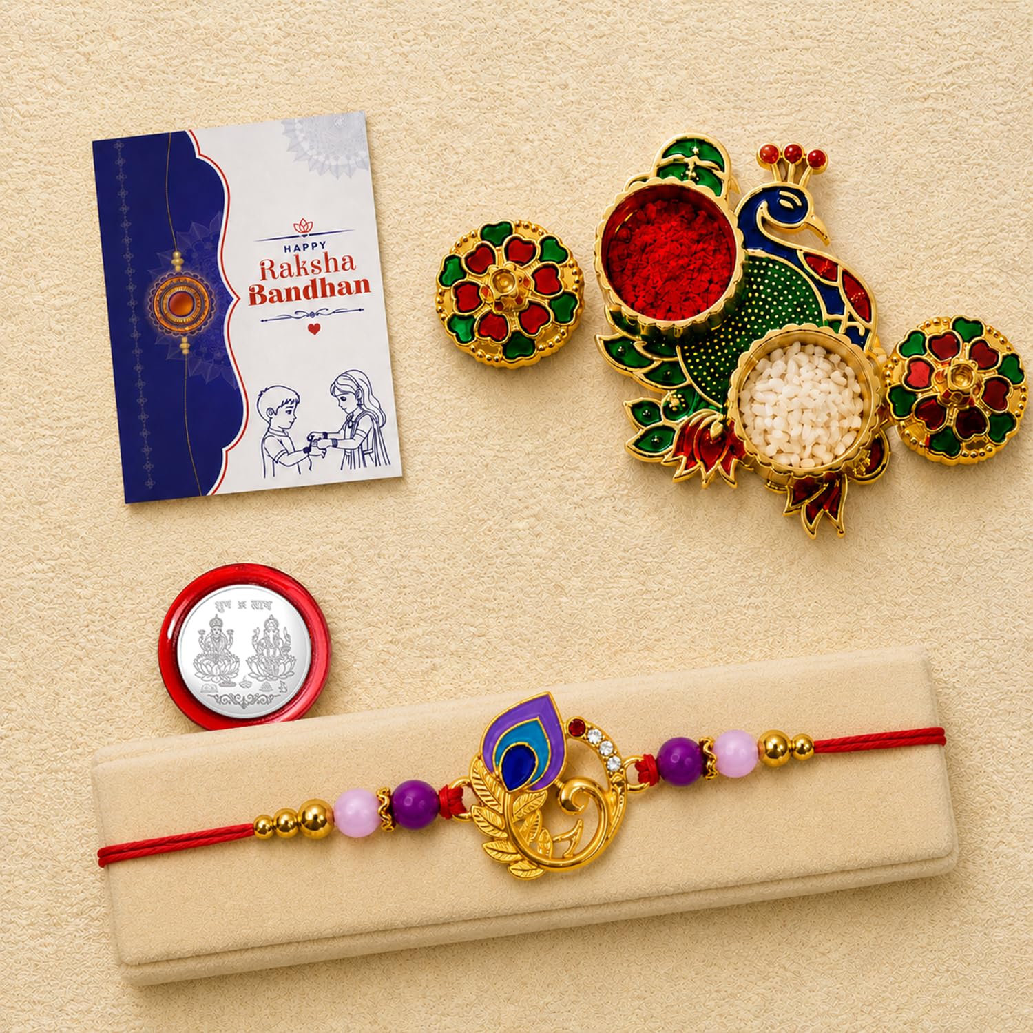 Peacock Multicolor Rakhi for Brother & Bhaiya with Peacock Shape | Pack of 5