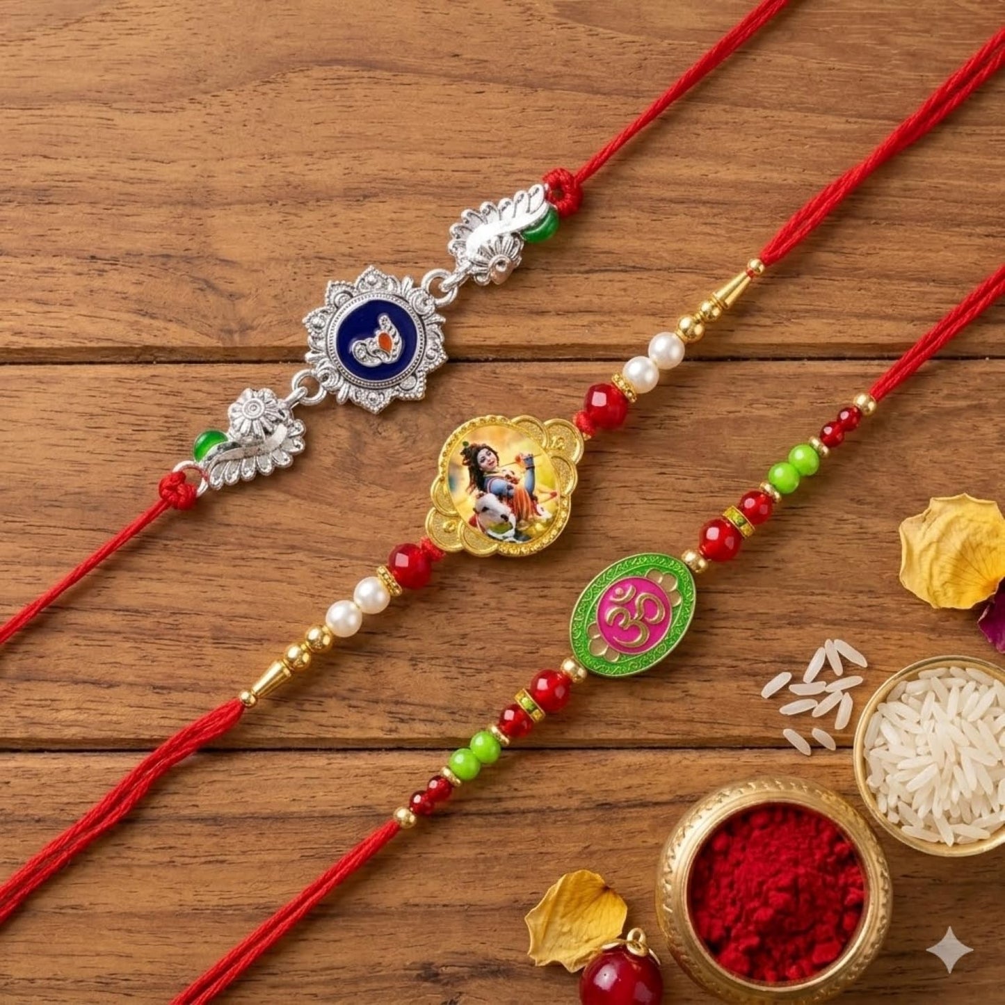 Krishna motif Rakhi for Brother with Chocolate Magic 32gm, Coin & Card, Pack of 7