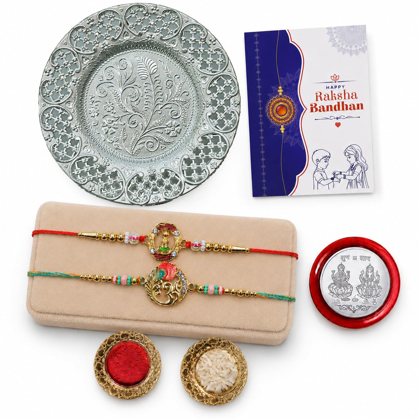Om, Shivling Multicolor Rakhi for Brother & Bhaiya with Pooja Thali | Pack of 6