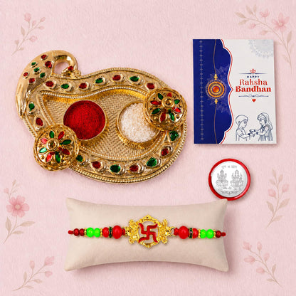 Swastika Multicolor Rakhi for Brother & Bhaiya with Art Design Pooja | Pack of 5