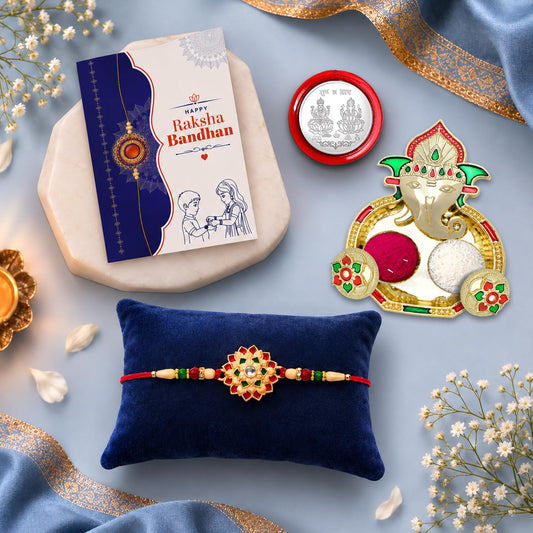 Ethnic Multicolor Flower Rakhi Combo for Bhaiya Bhai with Shri Ganesh | Pack of 5
