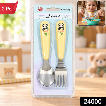 Kids Cartoon Spoon and Fork Set with Easy Grip Handles (2 Pc)