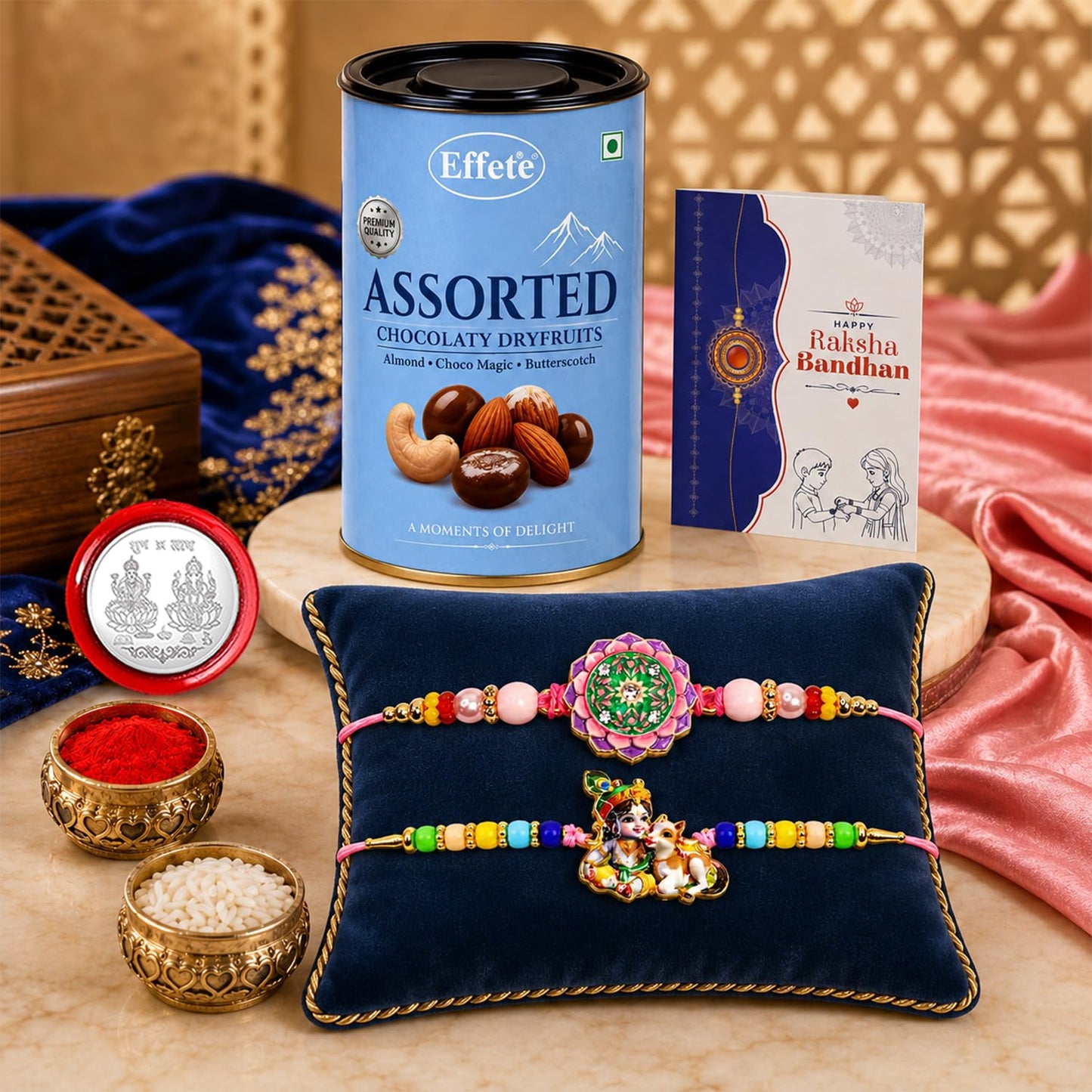 Krishna Rakhi Combo - Raksha Bandhan Gift with Assorted Choco 96gm, Pack of 6 | Rakhi Gift