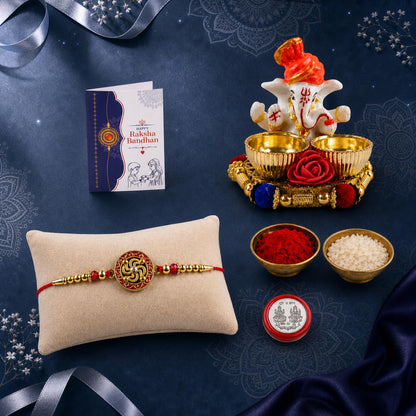 Golden Swastik Multicolor Rakhi for Brother & Bhaiya with Ganesha | Pack of 5
