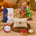 Flower Rakhi for Brother with Assorted Treats 10pcs, Roli Tikka & Card, Pack of 5