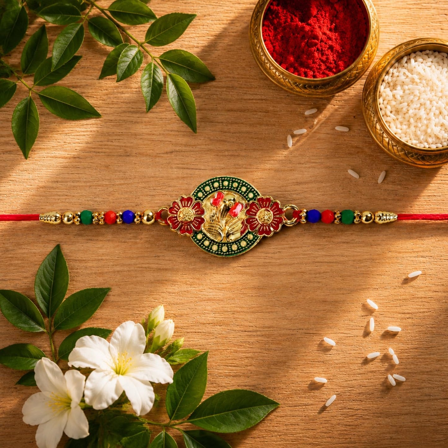 Ganesh Charm Rakhi for Brother with Blueberry Almond 96gm, Coin & Card, Pack of 6