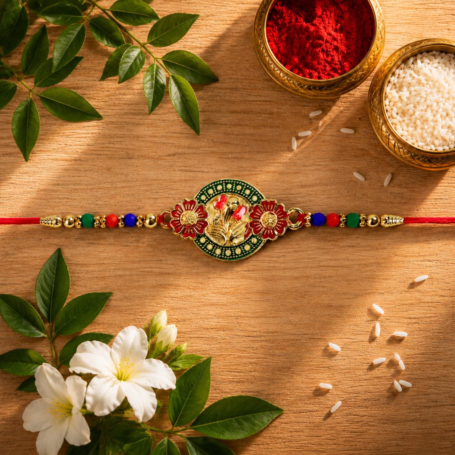 Ganesh Charm Rakhi for Brother with Blueberry Almond 96gm, Coin & Card, Pack of 6