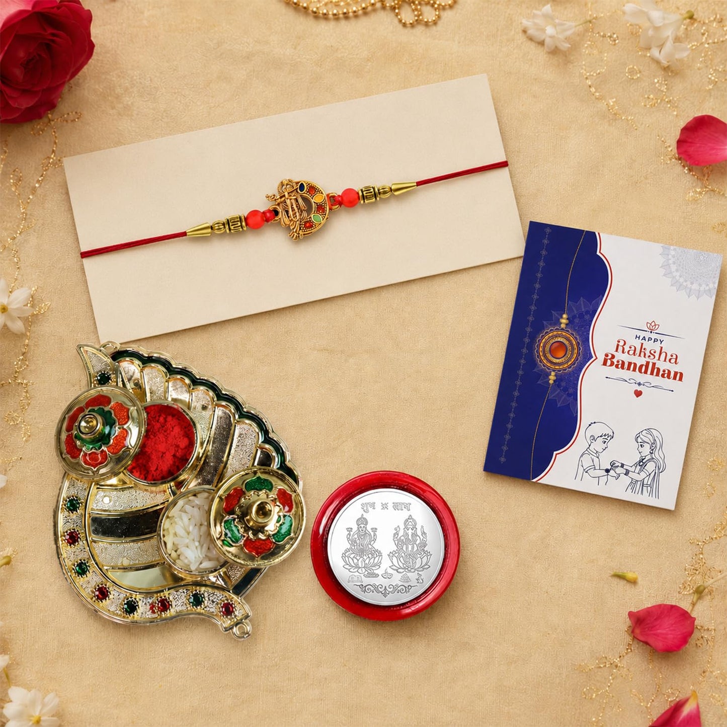 Krishna Multicolor Rakhi for Brother & Bhaiya with Leaf Shape Pooja | Pack of 5