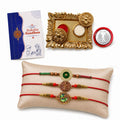 Round Rakhi for Brother with Pooja Thali, Roli Tikka & Greeting Card, Pack of 7