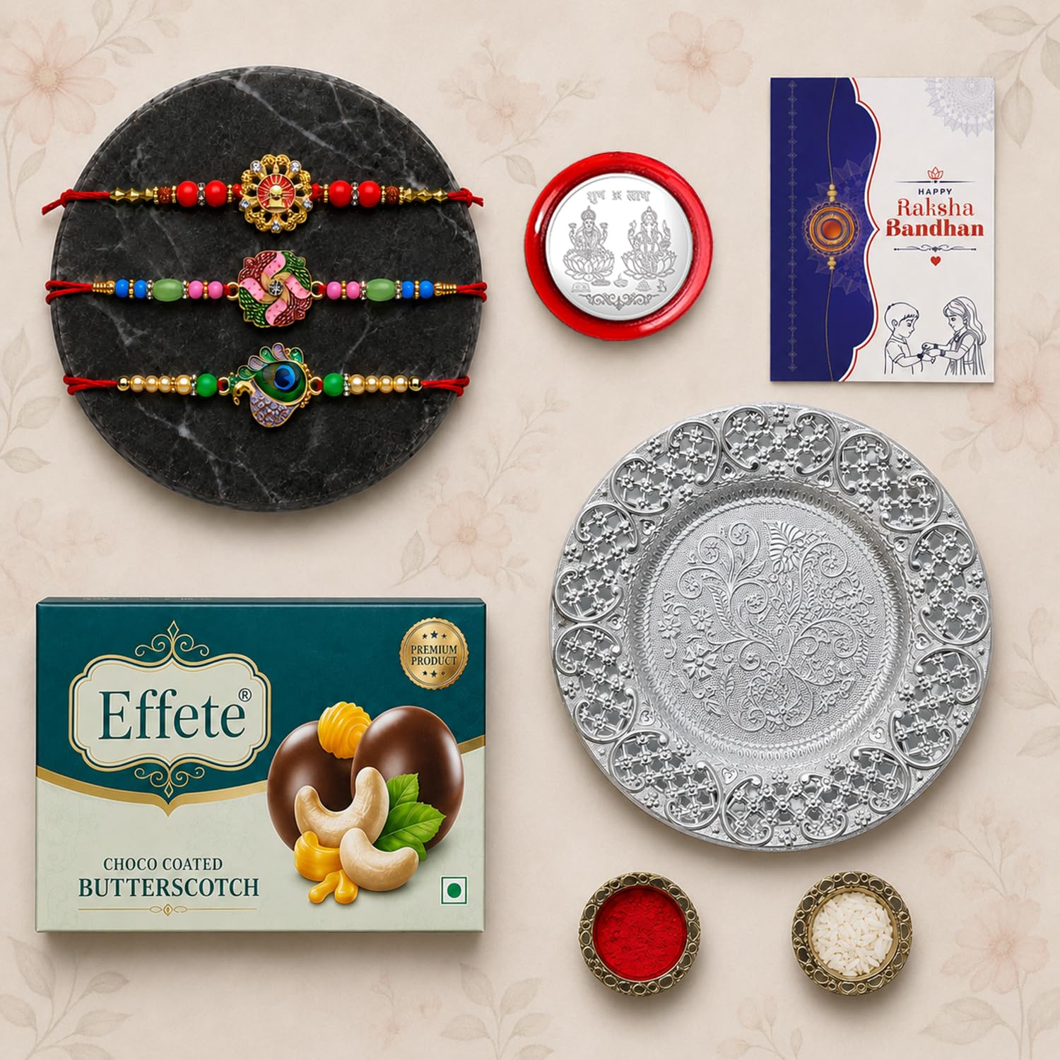 Rakhi for Brother with Chocolate & Pooja Thali - Raksha Bandhan Gift, Pack of 8