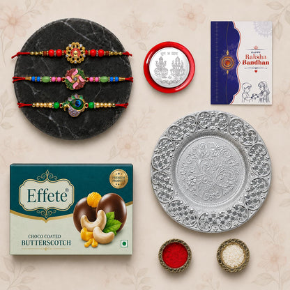 Rakhi for Brother with Chocolate & Pooja Thali - Raksha Bandhan Gift, Pack of 8