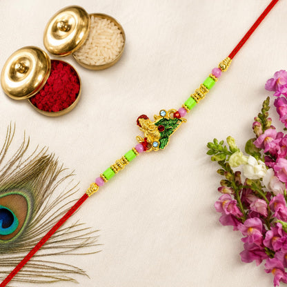 Ganesha charm Rakhi for Brother with Emperor Choco, Roli Tikka & Card, Pack of 6