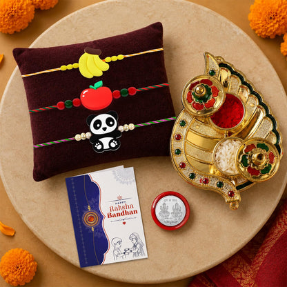 Fruit, Kids Multicolor Rakhi for Brother & Bhaiya with Leaf Shape | Pack of 7