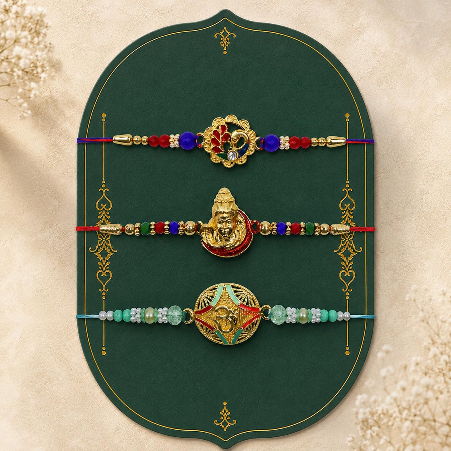 Peacock Rakhi for Brother with Pooja Thali, Roli Tikka & Greeting Card, Pack of 7