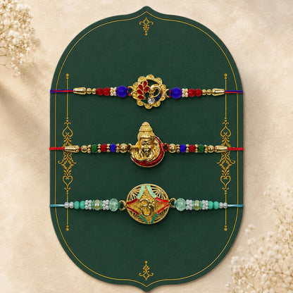 Peacock Rakhi for Brother with Pooja Thali, Roli Tikka & Greeting Card, Pack of 7