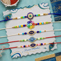 Designer Trendy Rakhi for Brother with Roli Tikka, Pooja Coin & Card, Pack of 8
