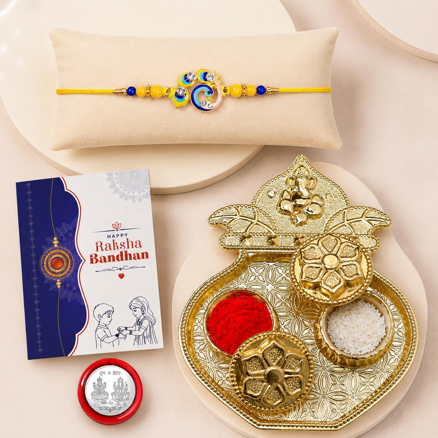 Bird Multicolor Rakhi for Brother & Bhaiya with Kalash Shape Pooja | Pack of 5