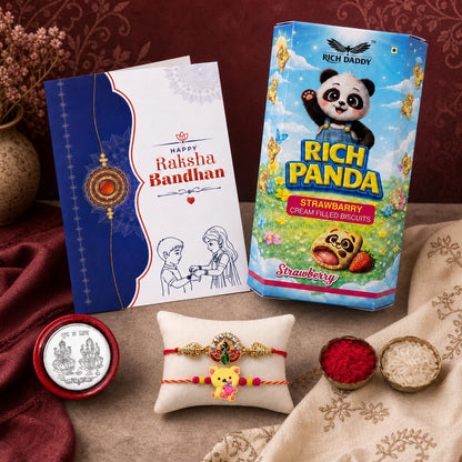 Kids Rakhi for Brother with Strawberry Biscuit 60gm, Coin & Card | Pack of 6