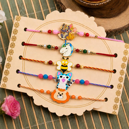 Handcrafted Trendy Rakhi for Brother with Roli Tikka & Greeting Card, Pack of 8