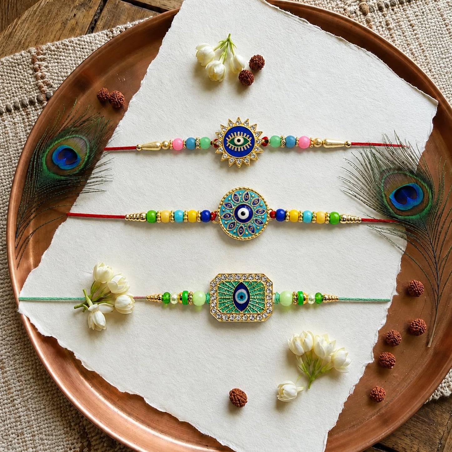 Designer Attractive Multicolor Evil Rakhi for Brother with Roli Tikka, Pack of 6