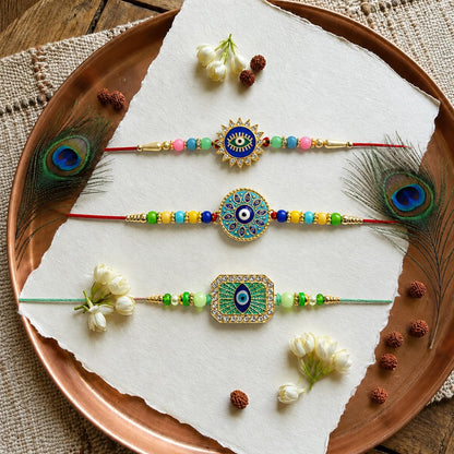 Designer Attractive Multicolor Evil Rakhi for Brother with Roli Tikka, Pack of 6