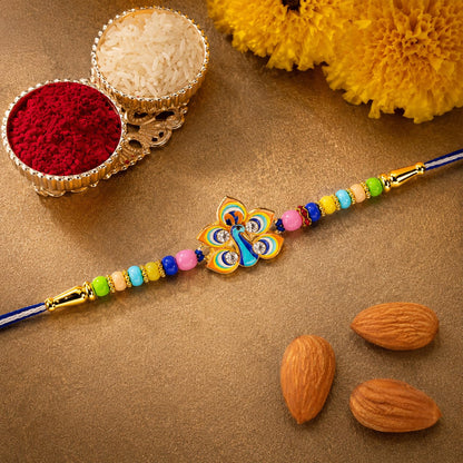 Festive Style Rakhi for Brother with Chocolate Magic 32gm, Coin & Card, Pack of 5