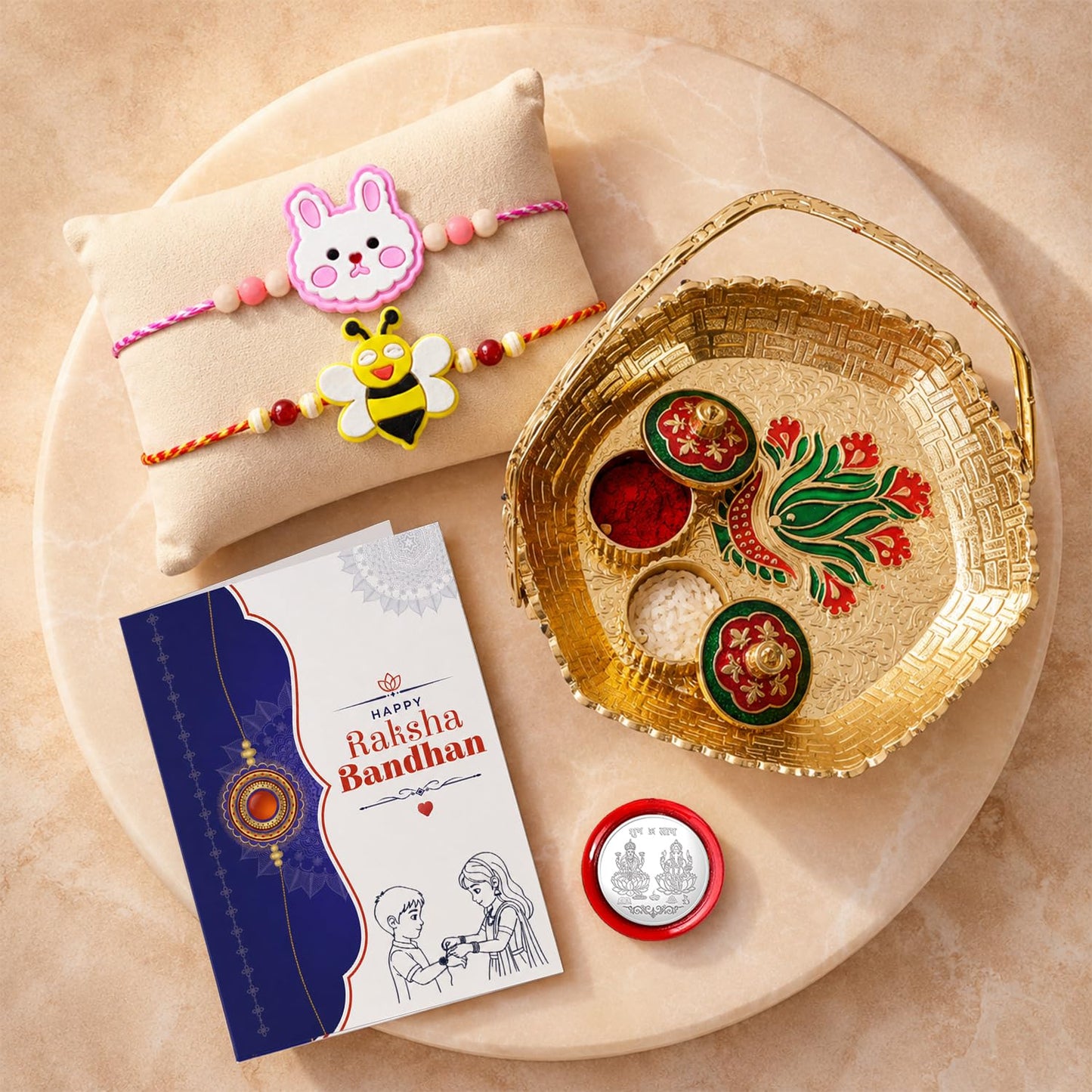 Bunny, Bee Multicolor Rakhi for Brother & Bhaiya with Basket-Topli | Pack of 6
