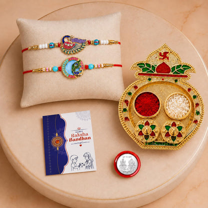 Peacock Multicolor Rakhi for Brother & Bhaiya with Kalash Shape Pooja | Pack of 6