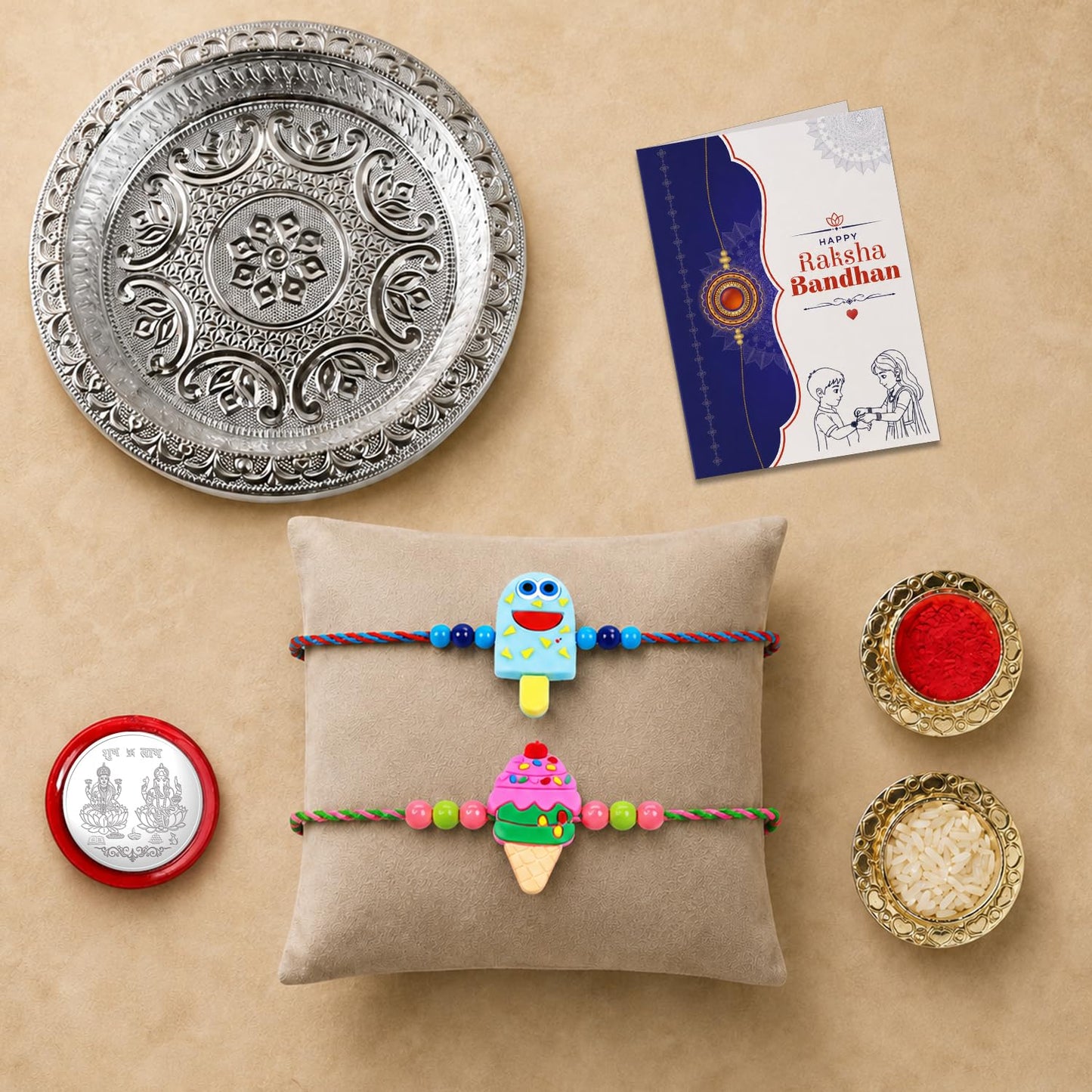 Ice Cream Multicolor Rakhi for Brother & Bhaiya with Silver Color | Pack of 6