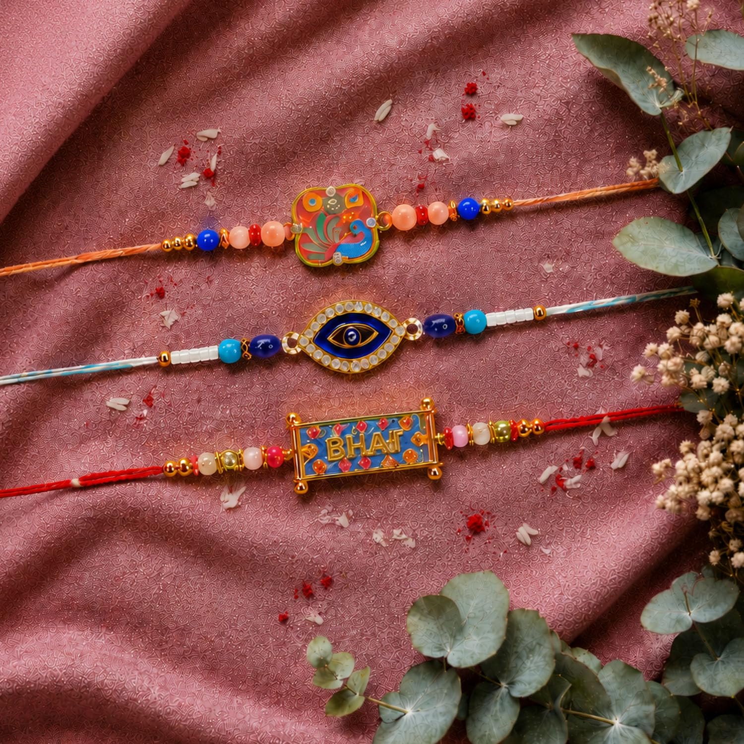 Rakhi for Brother with Ganesh Pooja Thali - Raksha Bandhan Gift Set, Pack of 7