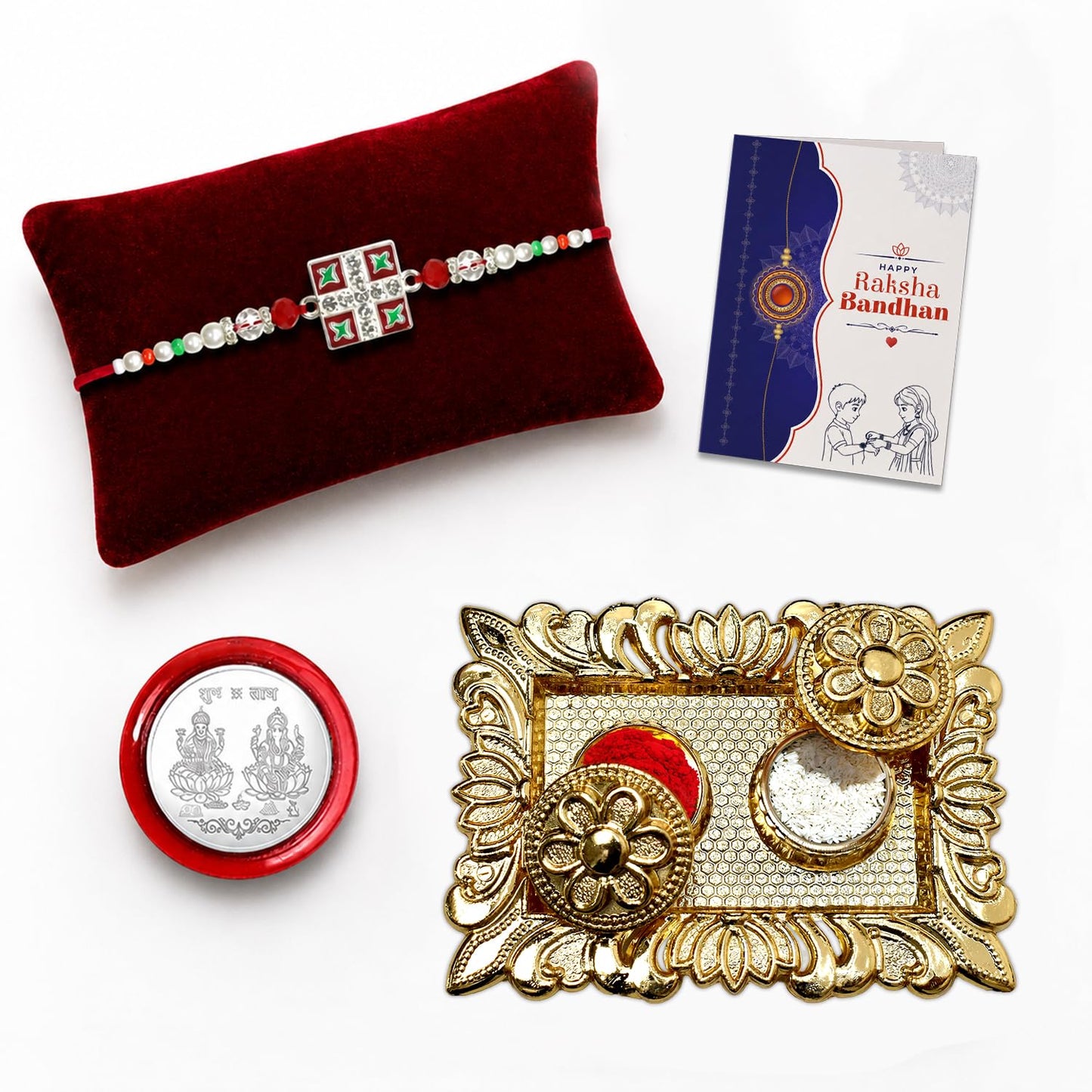 Rakhi for Rakhi Combo - Raksha Bandhan Gift with Rectangular Pooja Thali, Pack of 5