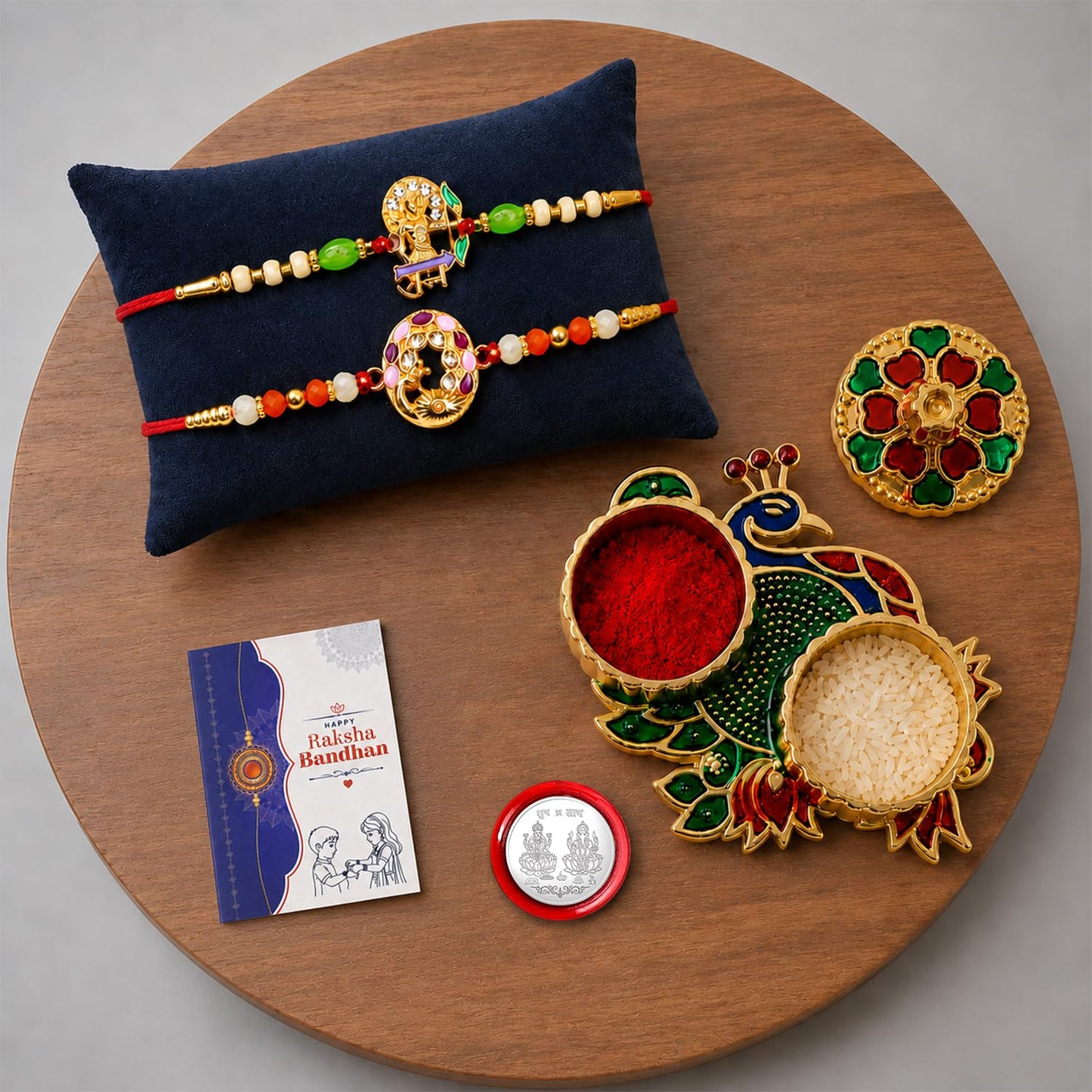 Ram, Peacock Multicolor Rakhi for Brother & Bhaiya with Peacock Shape | Pack of 6
