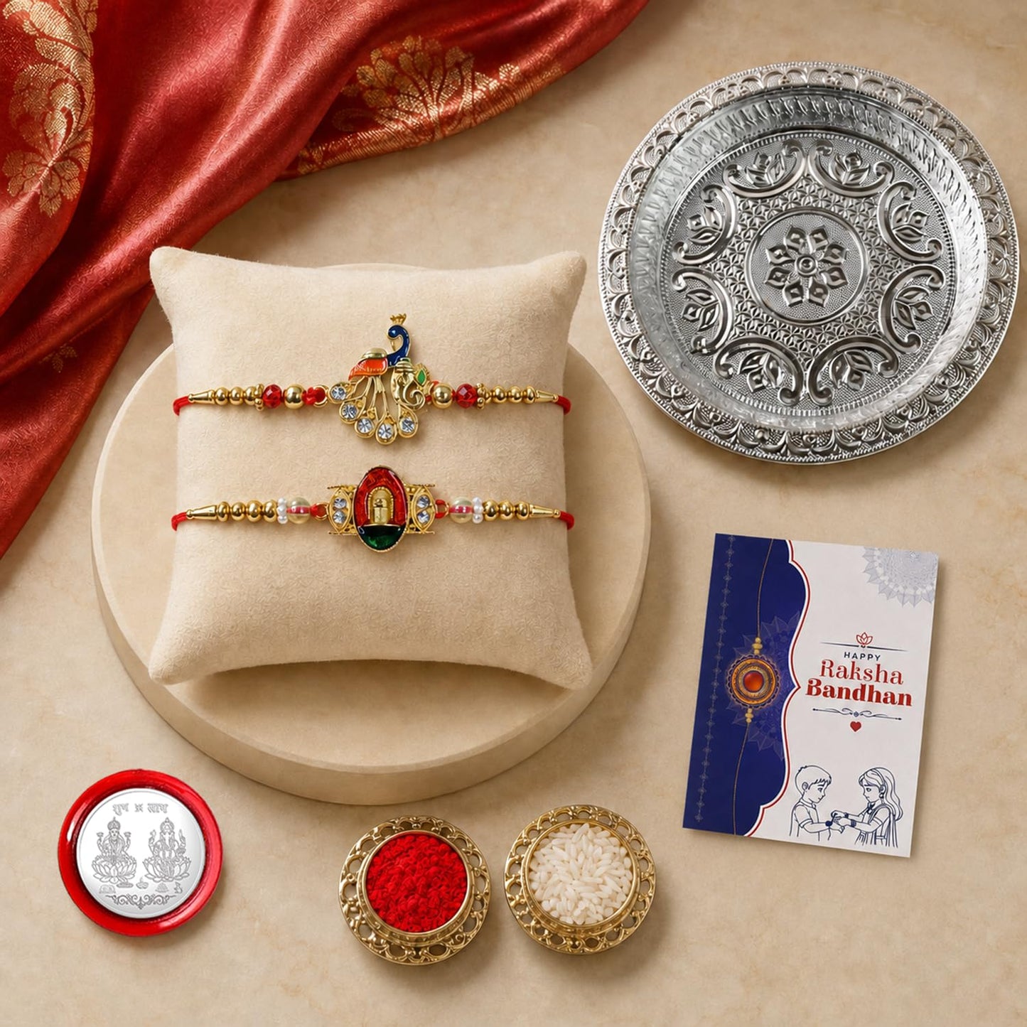 Peacock, Shivling Multicolor Rakhi for Brother & Bhaiya with Silver | Pack of 6